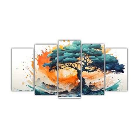 Cuadro Decorativo De Pintura Abstracta Con árbol De Ciprés En Colores