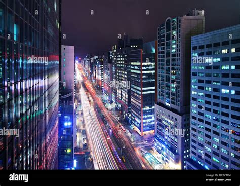 Gangnam District Seoul South Korea Cityscape At Night Stock Photo Alamy