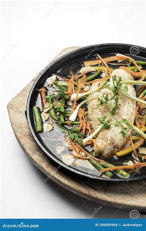 Chinese Style Steamed Fish Fillet with Vegetables on Hot Plate Stock Image - Image of colorful ...