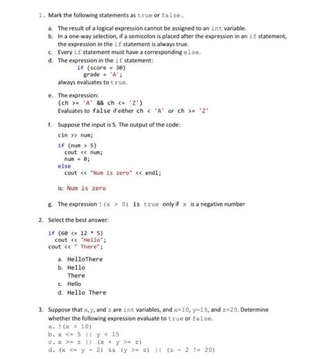 Solved 1 Mark The Following Statements As True Or False A