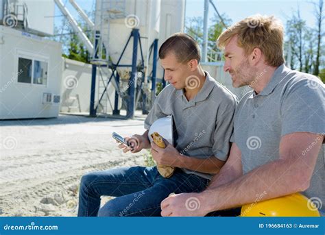 Two Construction Workers Eating Lunch Stock Image Image Of Moustache