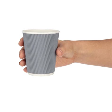 Fiesta Recyclable Coffee Cups Ripple Wall Charcoal 225ml 8oz Pack Of