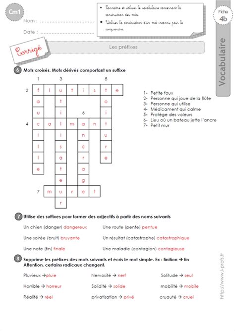 Exercices Vocabulaire Cm Les Suffixes Hot Sex Picture