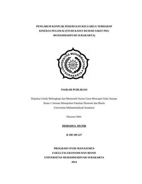 PDF PENGARUH KONFLIK PEKERJAAN KELUARGA TERHADAP Eprints Ums Ac Id