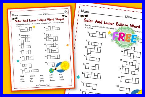 Solar And Lunar Eclipse Word Shapes Worksheet Classroom Star Worksheets