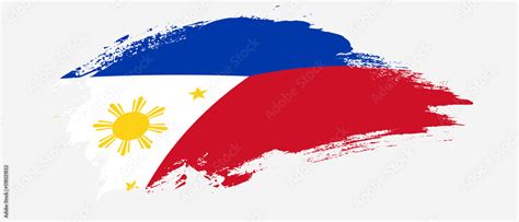 National Flag Of Philippines With Curve Stain Brush Stroke Effect On