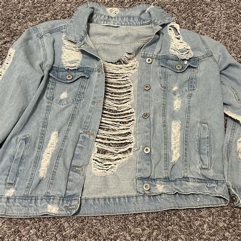 Ripped Jean Jacket Womens Size Medium Perfect Depop