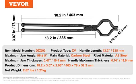 VEVOR Schmiedezange 463 X 78 X 52 3 Mm Z V Bit Schmiedezange 96 5