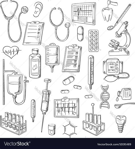 Medical Checkup And Treatments Sketch Icons Vector Image