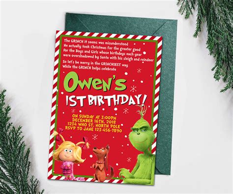 Dr Seuss S The Grinch Birthday Party Invitation Jolly Owl Designs