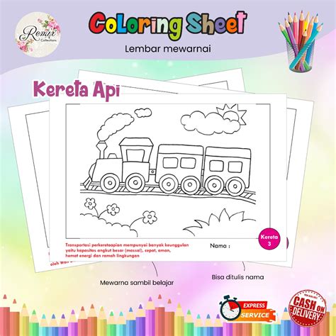 Jual Kertas Mewarnai Tema Kereta Api Kertas Gambar Kertas Warna Anak Tk Sd Watercolor