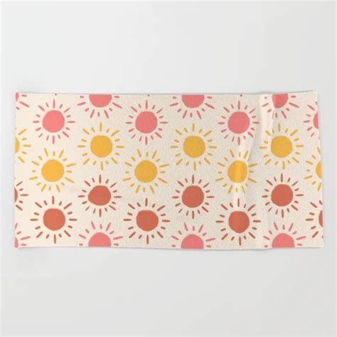 Retro Sun Pattern - Blush Yellow Terracotta Palette Beach Towel | Pink ...