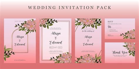 Premium Vector Premium Vector Wedding Invitation Pack With Floral