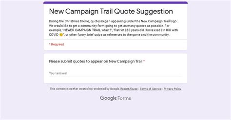 New Campaign Trail Quote Suggestion Form : thecampaigntrail