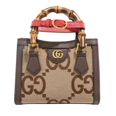 Gucci Mini Diana Jumbo GG Tote Bag Camel Ebony New Acero Mini Tas