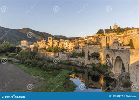 The Medieval Town of Besalu at Sunrise Stock Image - Image of city ...