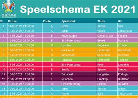 Speelschema Ek Voetbal 2021 Excel Speelschema Ek 2016 Excelbestand Ek