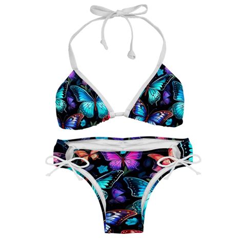 Flower Butterfly Detachable Sponge Adjustable Strap Bikini Set Two Pack