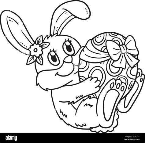 Bunny Hugging Easter Egg Isolated Coloring Page Stock Vector Image