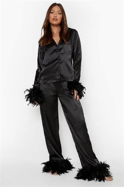 Premium Feather Trim Pajamas Boohoo Usa