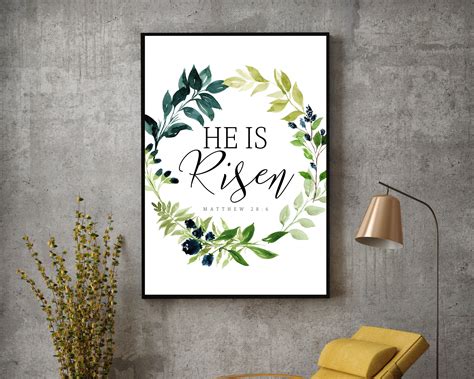 He Is Risen Wall Art Printable Easter Wall Art Matthew 286 Etsy