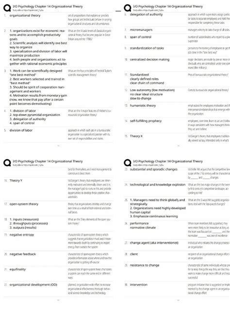 I/O Psychology Chapter 14 Organizational Theory / Score 100% / New