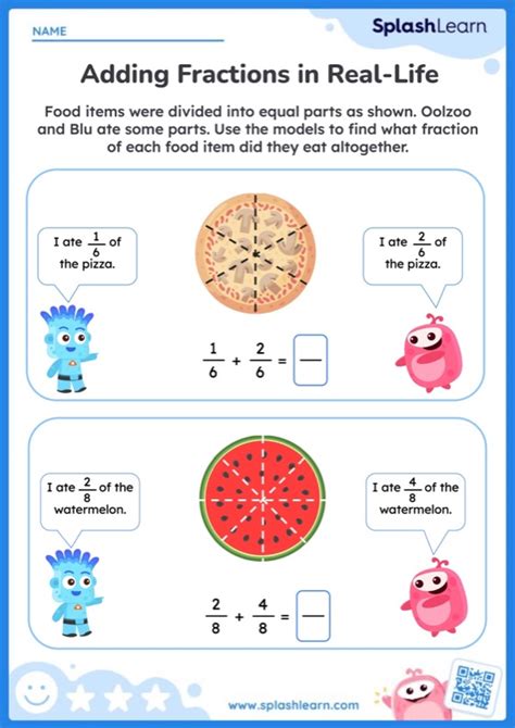 Represent Fraction Addition In Real Life Scenarios Worksheet