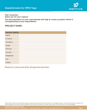 Fillable Online RFID Label And Tag Questionaire Identive Fax Email