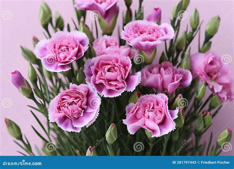 A Bunch Of Pink Carnations In A Vase Generative Ai Image Stock Image