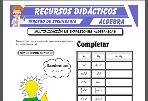 Multiplicaci N De Expresiones Algebraicas Para Tercero De Secundaria