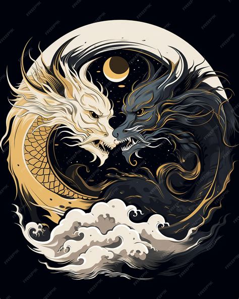 Premium Photo Chinese Dragons Yin Yang Silhouette