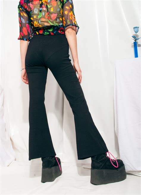 Reworked Vintage Flare Trousers Y K Black Loungewear Pants Pop Sick