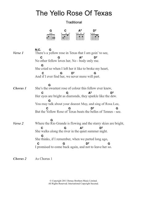 The Yellow Rose Of Texas by Traditional - Guitar Chords/Lyrics - Guitar Instructor