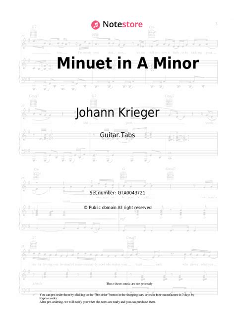 Minuet In A Minor Tabs Guitar Johann Krieger In Note Guitartabs Sku Gta0043721