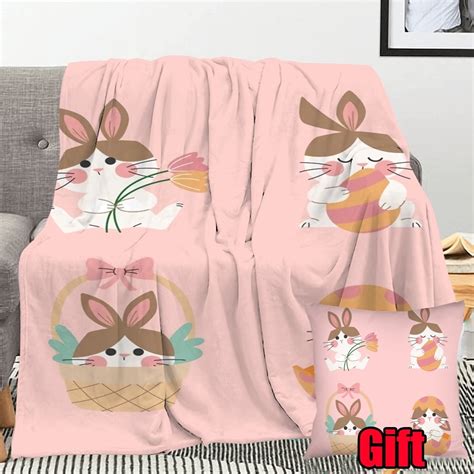 Dicasser Easter Bunny Throw Blanket With Pillow Cover Warm Fuzzy Plush