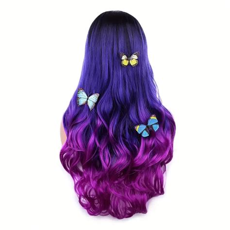 Long Wavy Wig Ombre Blue Purple Hair Women Mermaid Purple Temu