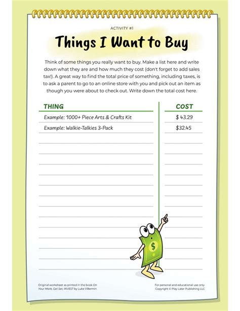 25+ Personal Finance Worksheets for Kids, Teens, and Young Adults ...