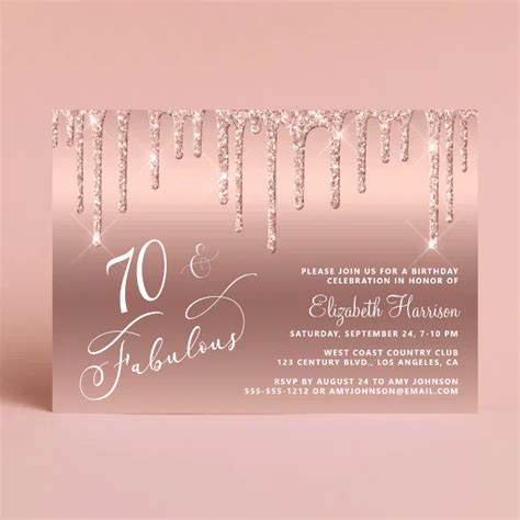 Elegant Rose Gold Glitter 70th Birthday Party Invitation Zazzle