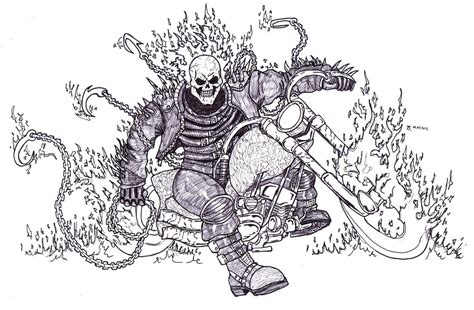 Sketch Of Ghost Rider With Bike Coloring Pages