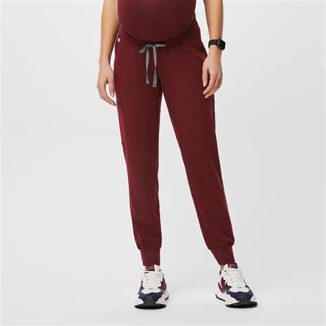 Zamora™ Maternity Jogger Scrub Pants Burgundy · Figs