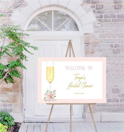 Petals And Prosecco Bridal Shower Welcome Sign Champagne Theme Wedding