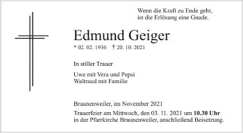 Traueranzeigen Von Edmund Geiger Schwaebische De Trauerportal