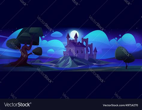 Night medieval castle on lake Royalty Free Vector Image