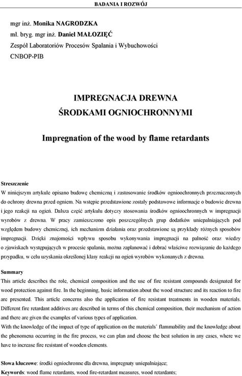 IMPREGNACJA DREWNA ŚRODKAMI OGNIOCHRONNYMI PDF Free Download