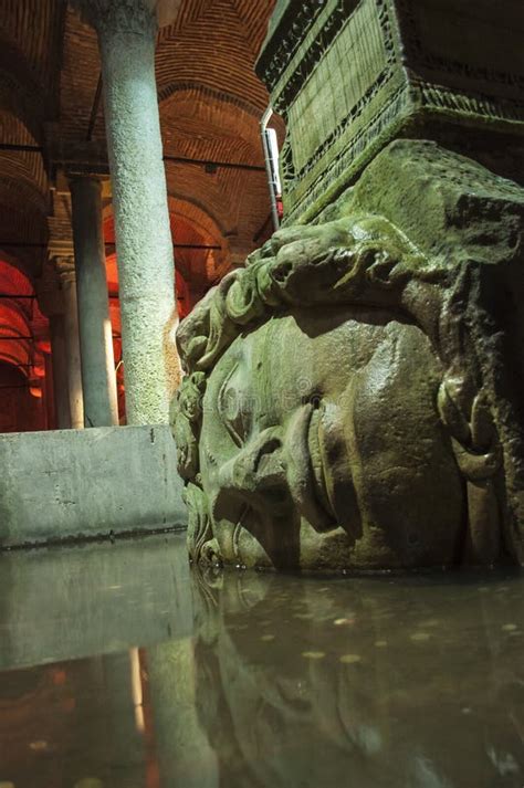 Istanbul Turkey Basilica Cistern Sunken Palace Medusa Head Stock