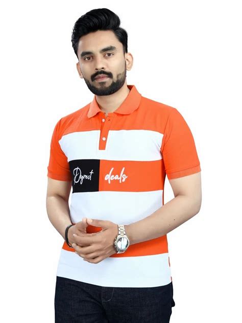 Poly Cotton Striped Men Color Block Polo Neck T Shirt At Rs 199 Piece