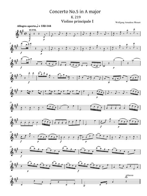 Mozart Violin Concerto No 5 In A Major K 219 Violino Principale Original With Fingered Arr