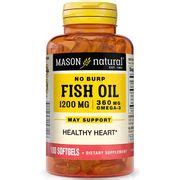 No Burp Omega 3 Fish Oil 1200 Mg 100 Softgels Mason Natural