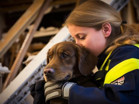 Premium AI Image | Skilled search and rescue dog working diligently in a disaster area