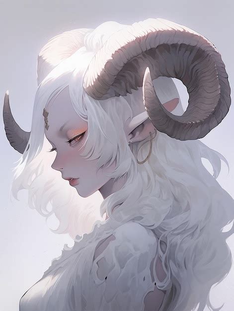 Premium Photo | Anime style image of a woman with horns and white hair ...